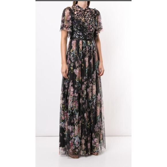 NEEDLE & THREAD Sz 8 UK 4 US Black Floral Beaded Long Maxi Dress Gown NWT - Picture 15 of 15